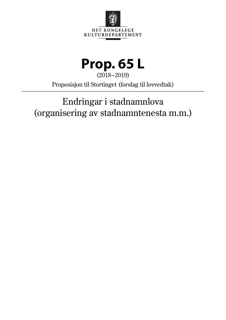 Forsiden av dokumentet Prop. 65 L (2018–2019)