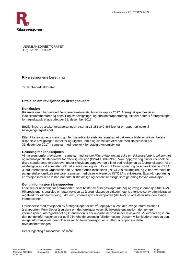 Forsiden av dokumentet Riksrevisjonens beretning