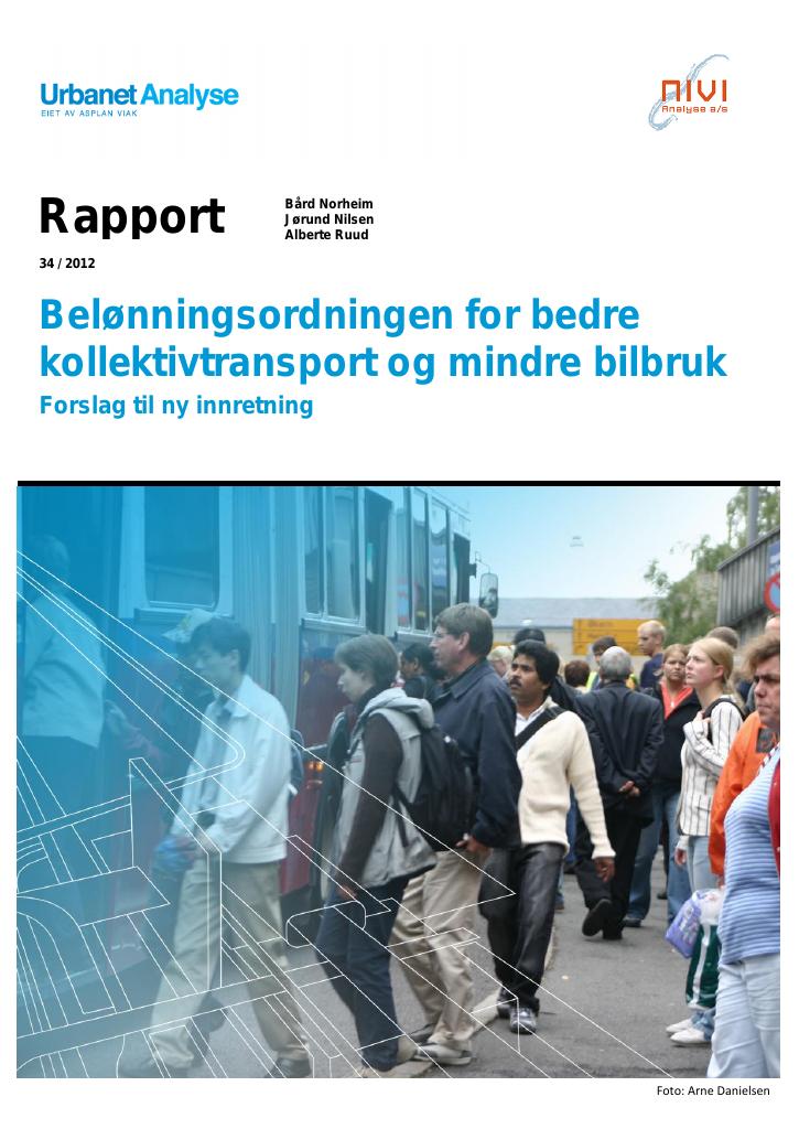 Forsiden av dokumentet Belønningsordningen for bedre kollektivtransport og mindre bilbruk