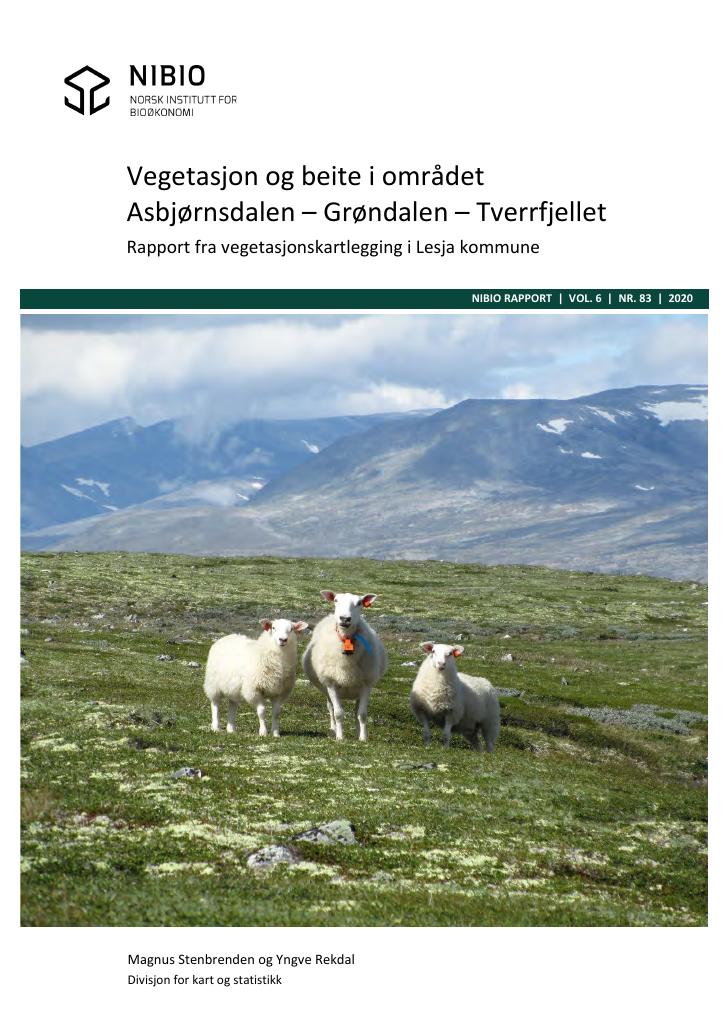 Forsiden av dokumentet Vegetasjon og beite i området Asbjørnsdalen – Grøndalen – Tverrfjellet : rapport fra vegetasjonskartlegging i Lesja kommune