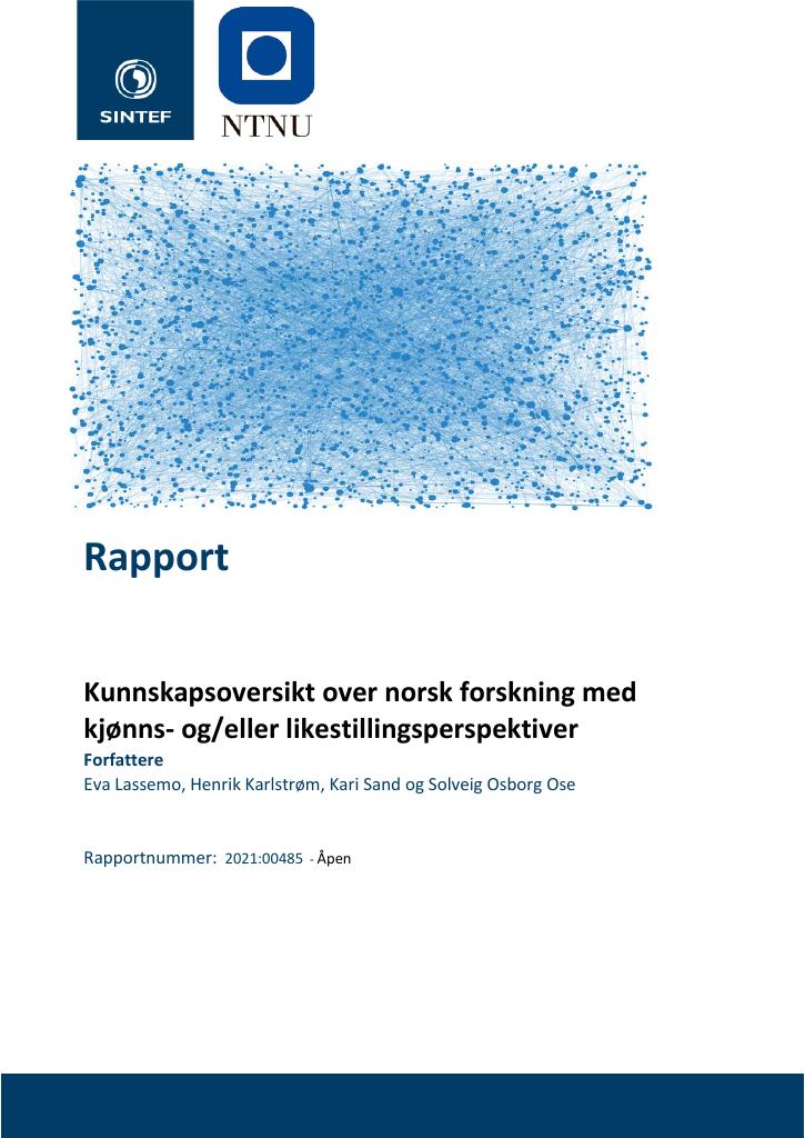 Forsiden av dokumentet Kunnskapsoversikt over norsk forskning med kjønns- og/eller likestillingsperspektiver