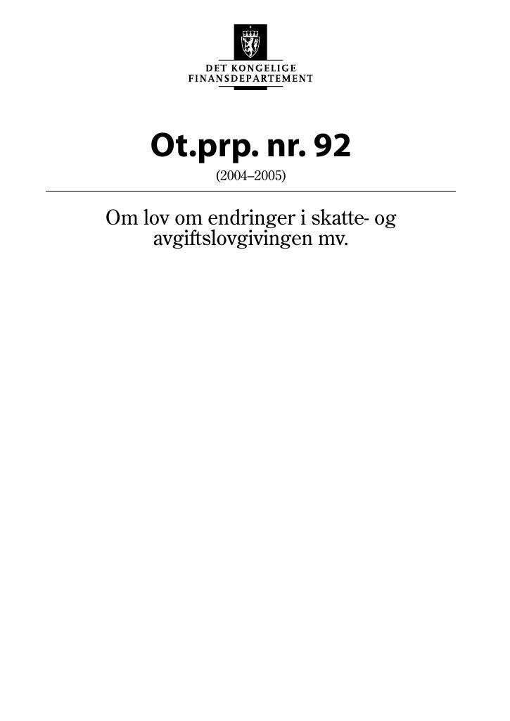 Forsiden av dokumentet Ot.prp. nr. 92 (2004-2005)