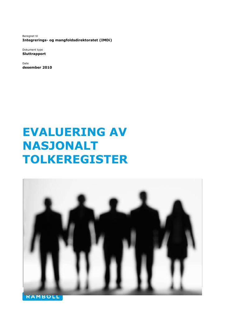 Forsiden av dokumentet Evaluering av Nasjonalt tolkeregister
