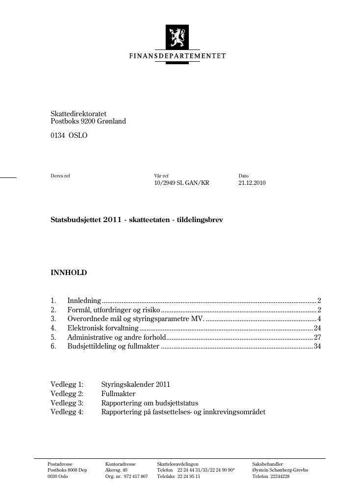 Forsiden av dokumentet Tildelingsbrev