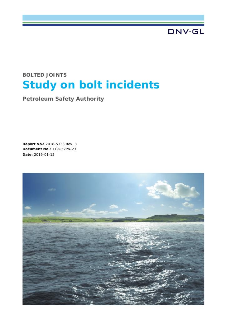 Forsiden av dokumentet Study on bolt incidents