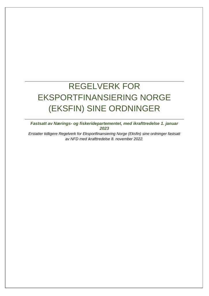 Forsiden av dokumentet Eksfin - Regelverk for Eksfins ordninger - tildelingsbrev 2023