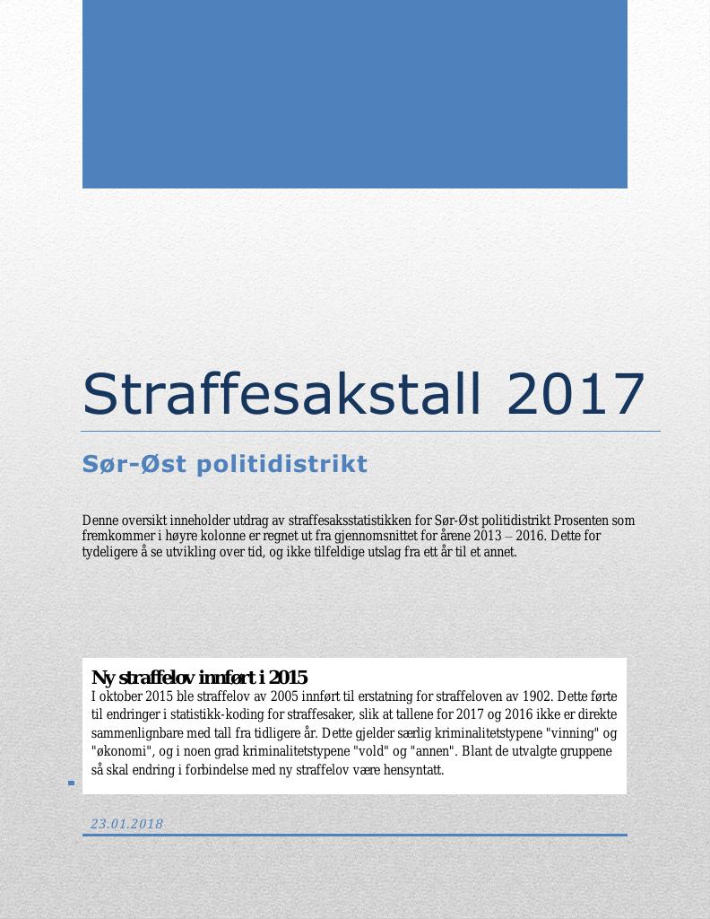 Forsiden av dokumentet Straffesakstall 2017 Sør-Øst