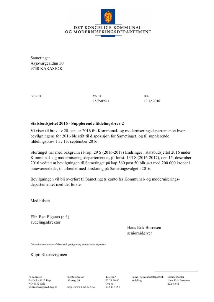 Forsiden av dokumentet supplerende brev desember (pdf)