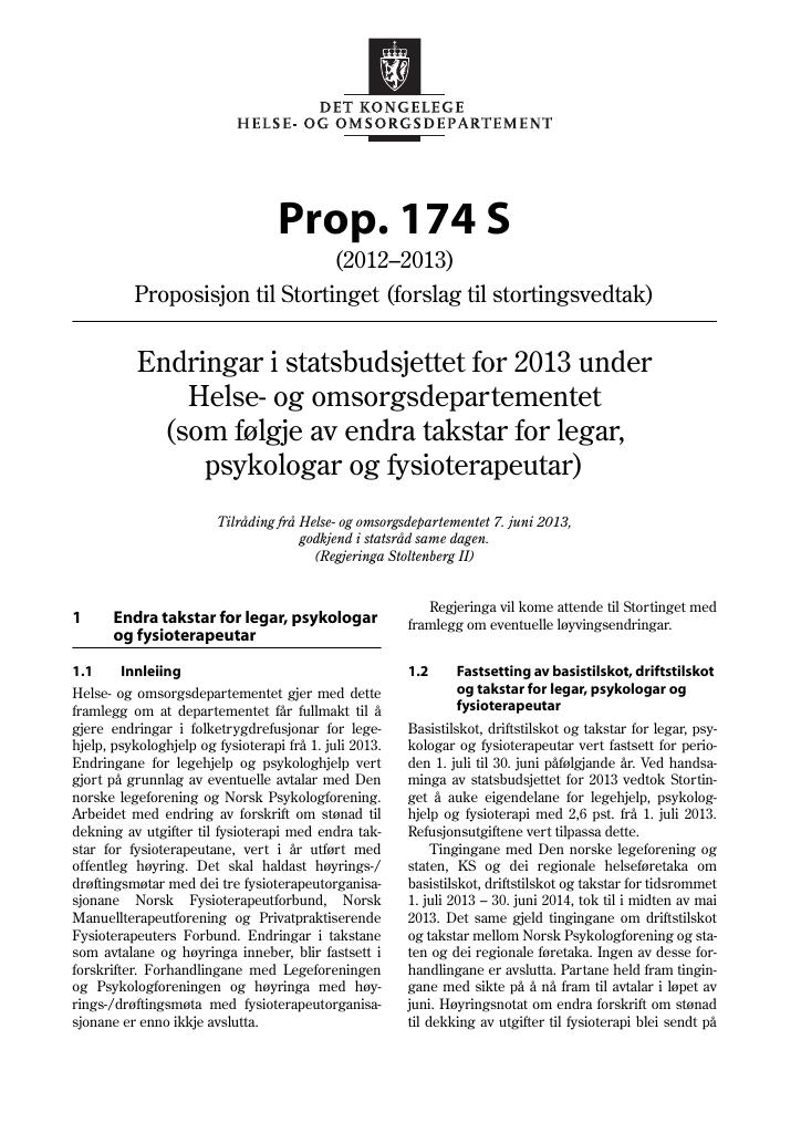Forsiden av dokumentet Prop. 174 S (2012–2013)