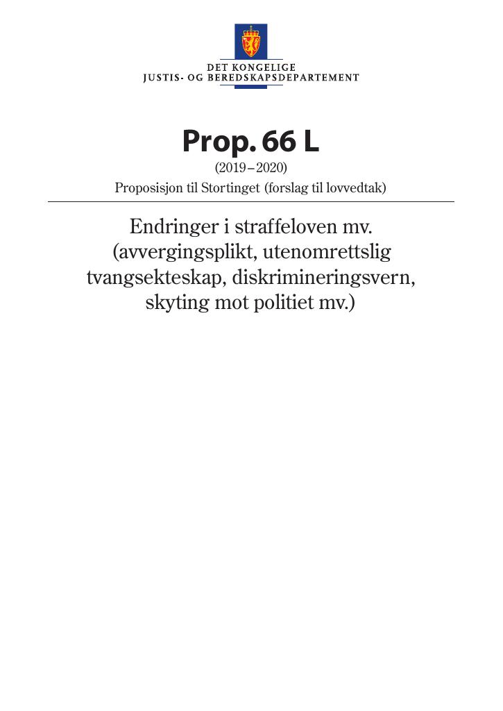 Forsiden av dokumentet Prop. 66 L (2019–2020)