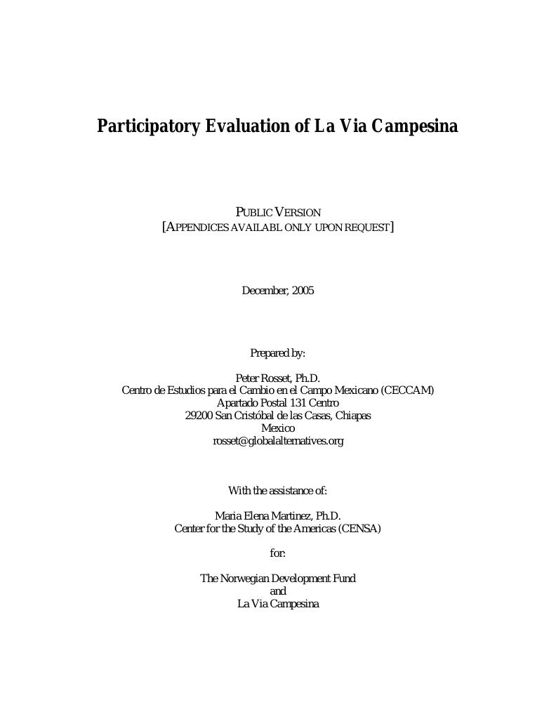 Forsiden av dokumentet Evaluation of La Via Campesina (LVC)
