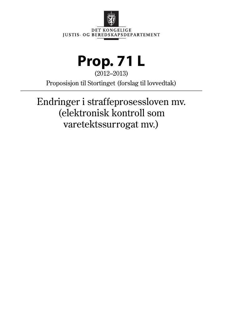 Forsiden av dokumentet Prop. 71 L (2012–2013)