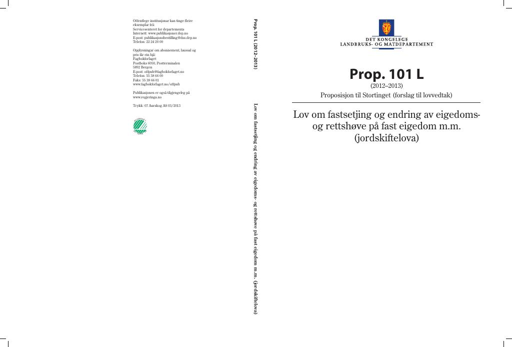 Forsiden av dokumentet Prop. 101 L (2012–2013)