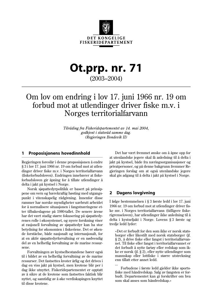 Forsiden av dokumentet Ot.prp. nr. 71 (2003-2004)