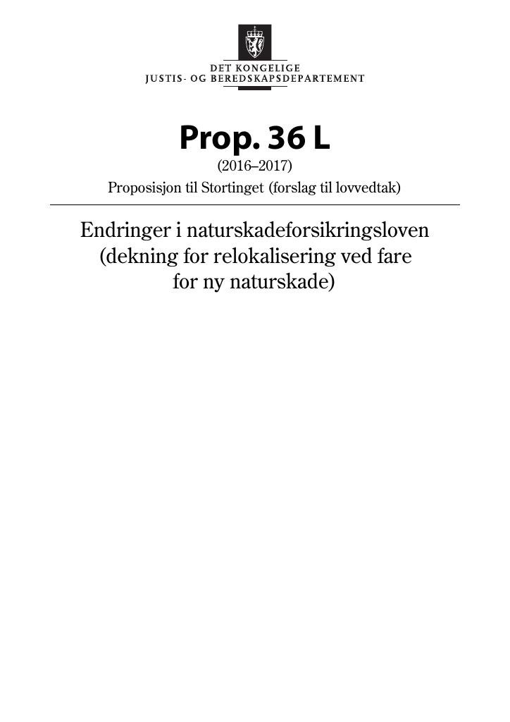 Forsiden av dokumentet Prop. 36 L (2016–2017)