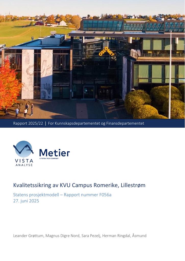 Forsiden av dokumentet Kvalitetssikring av KVU Campus Romerike, Lillestrøm