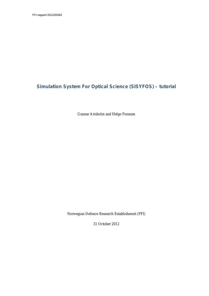 Forsiden av dokumentet Simulation System For Optical Science (SISYFOS) - tutorial