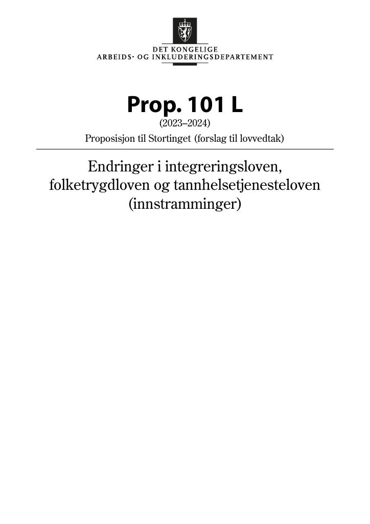 Forsiden av dokumentet Prop. 101 L (2023–2024)