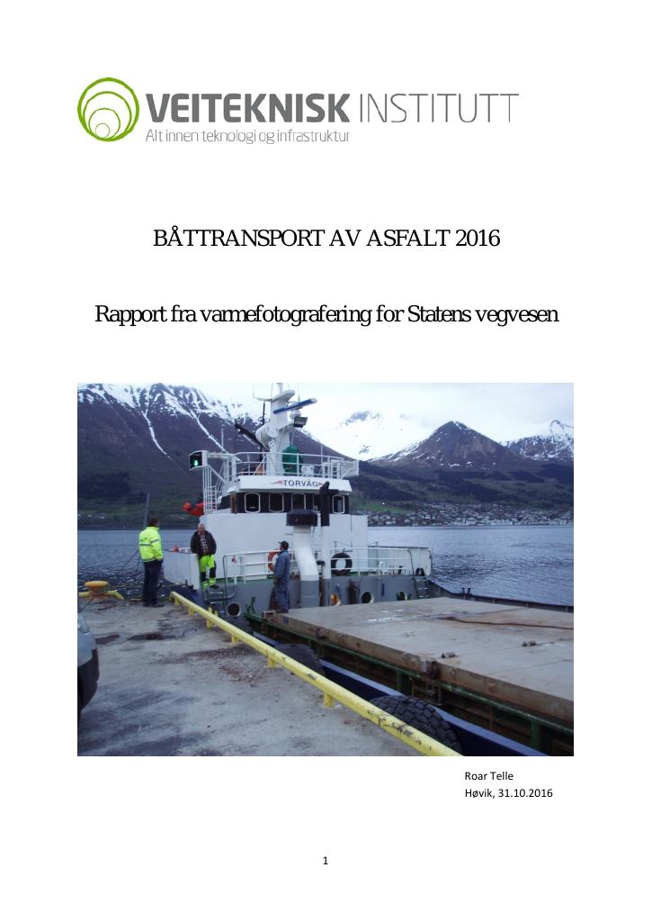 Forsiden av dokumentet Båttransport av asfalt 2016