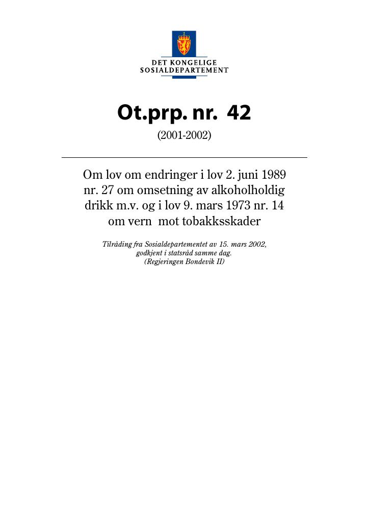 Forsiden av dokumentet Ot.prp. nr. 42 (2001-2002)