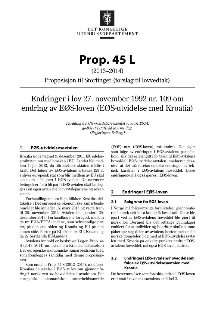 Forsiden av dokumentet Prop. 45 L (2013–2014)