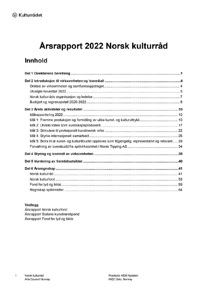 Forsiden av dokumentet Årsrapport Kulturrådet 2022