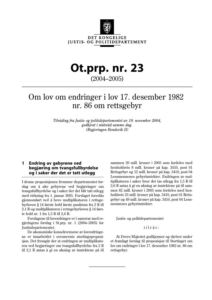 Forsiden av dokumentet Ot.prp. nr. 23 (2004-2005)