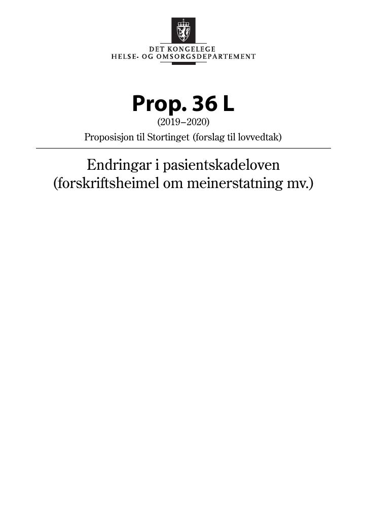 Forsiden av dokumentet Prop. 36 L (2019–2020)